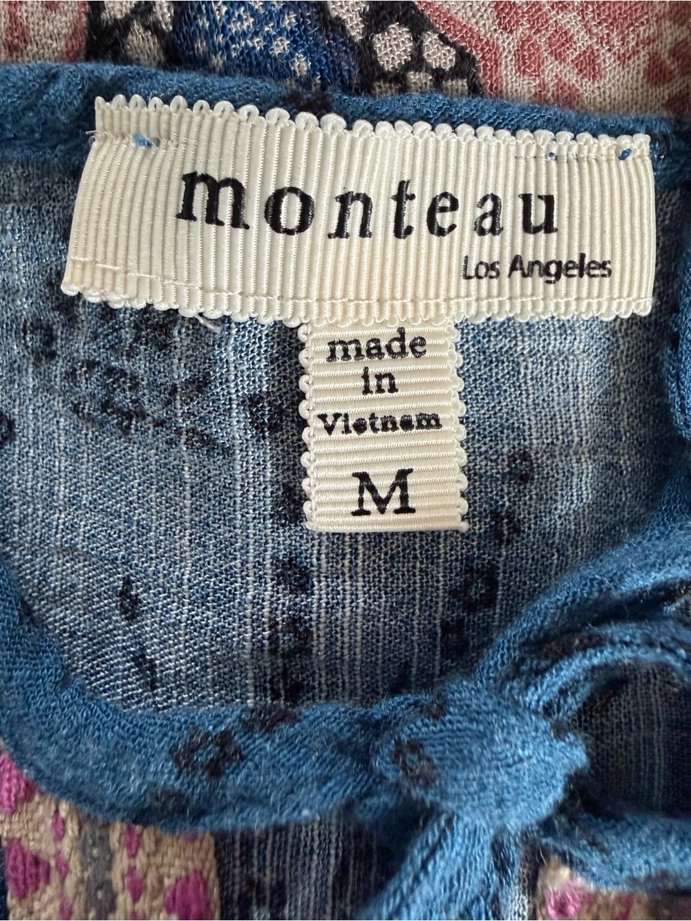 Monteau Los Angeles Boho Halter Tank Top Medium Blue Printed Flowy Festival - Picture 5 of 8